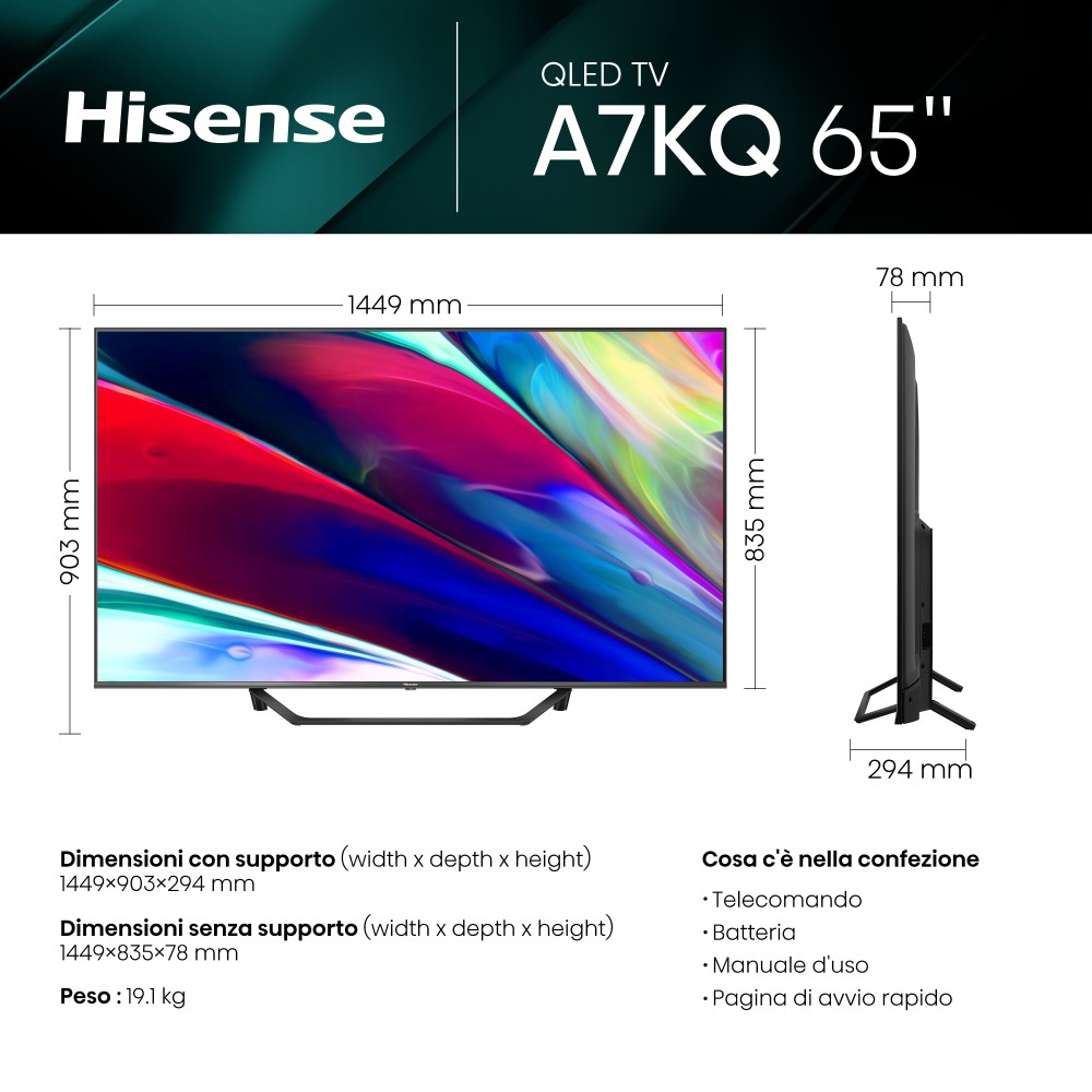 Hisense 65A7KQ TV 65" 4K Ultra HD Smart TV Wi-Fi Black 350 cd m²