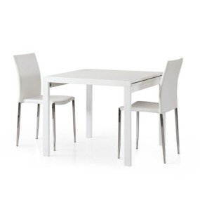 Extendable square table in white ash laminate, 4 seats